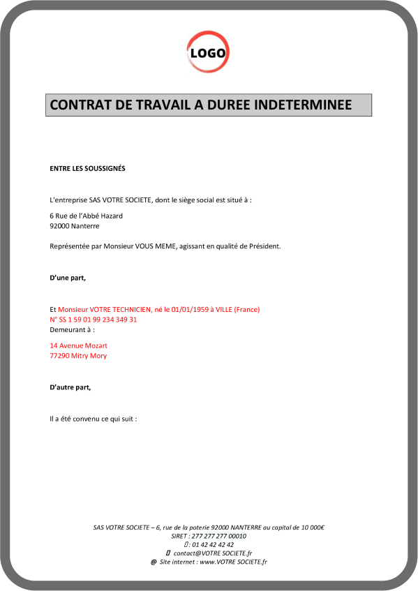 contrat de travail