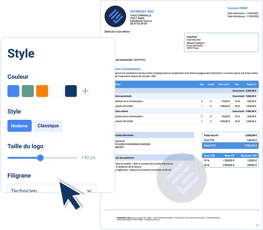 personalisation des devis factures