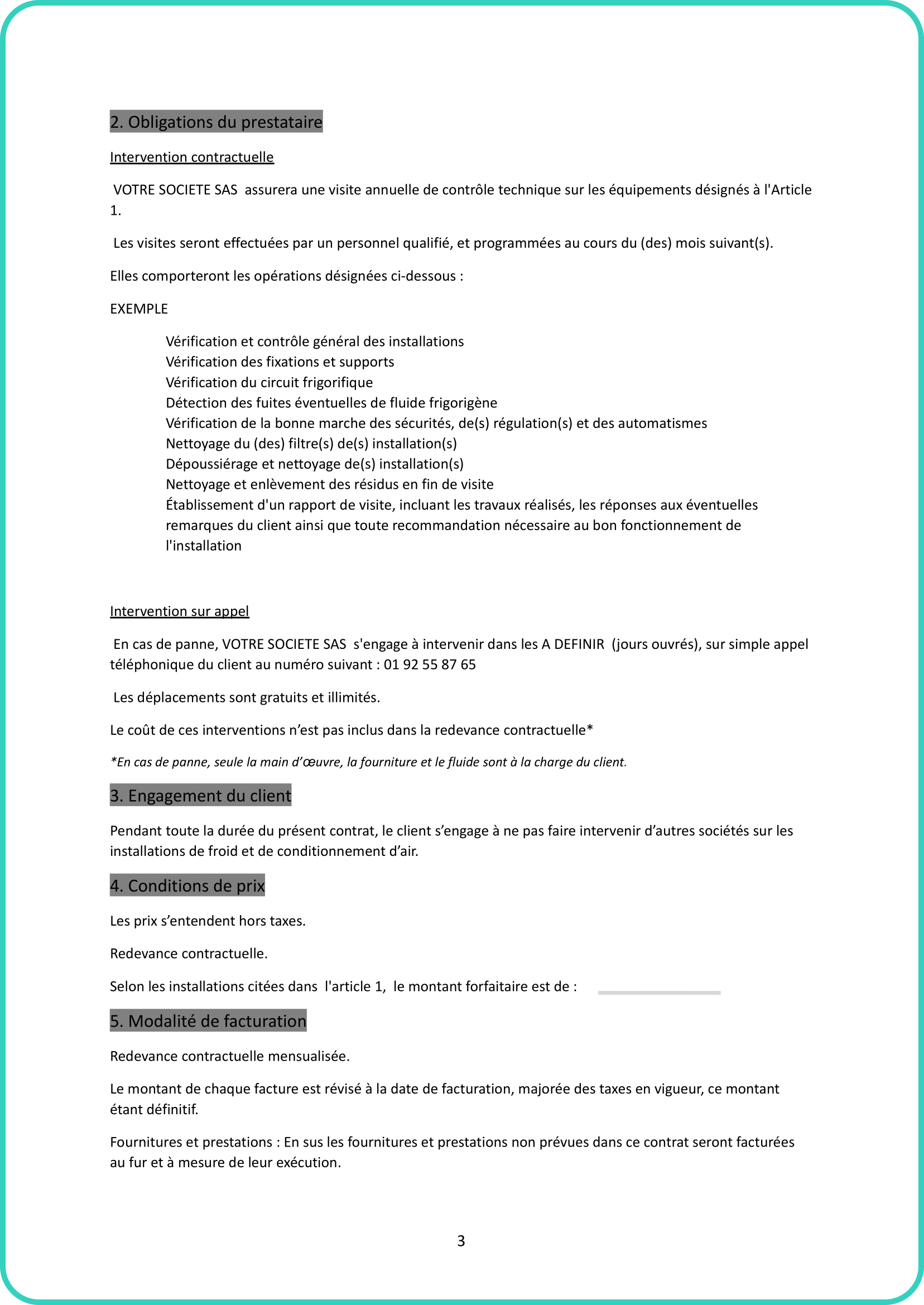 contrat de maintenance frigoriste